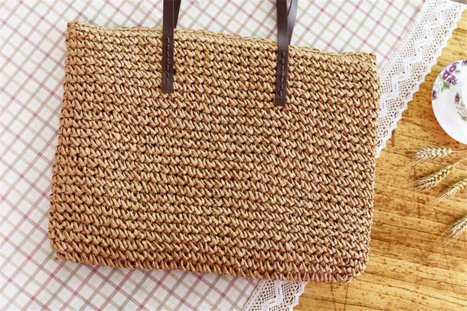 Women Summer Rattan Woven Knitted Straw Totes